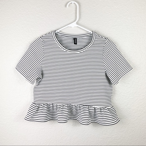 H&M Tops - H&M | Black/White Striped Crop Peplum Top